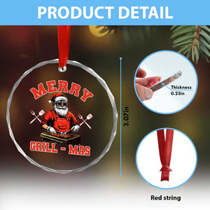 Funny Xmas Grilling Santa Crystal Glass Ornament Merry Grill-Mas BBQ TS11 Print Your Wear