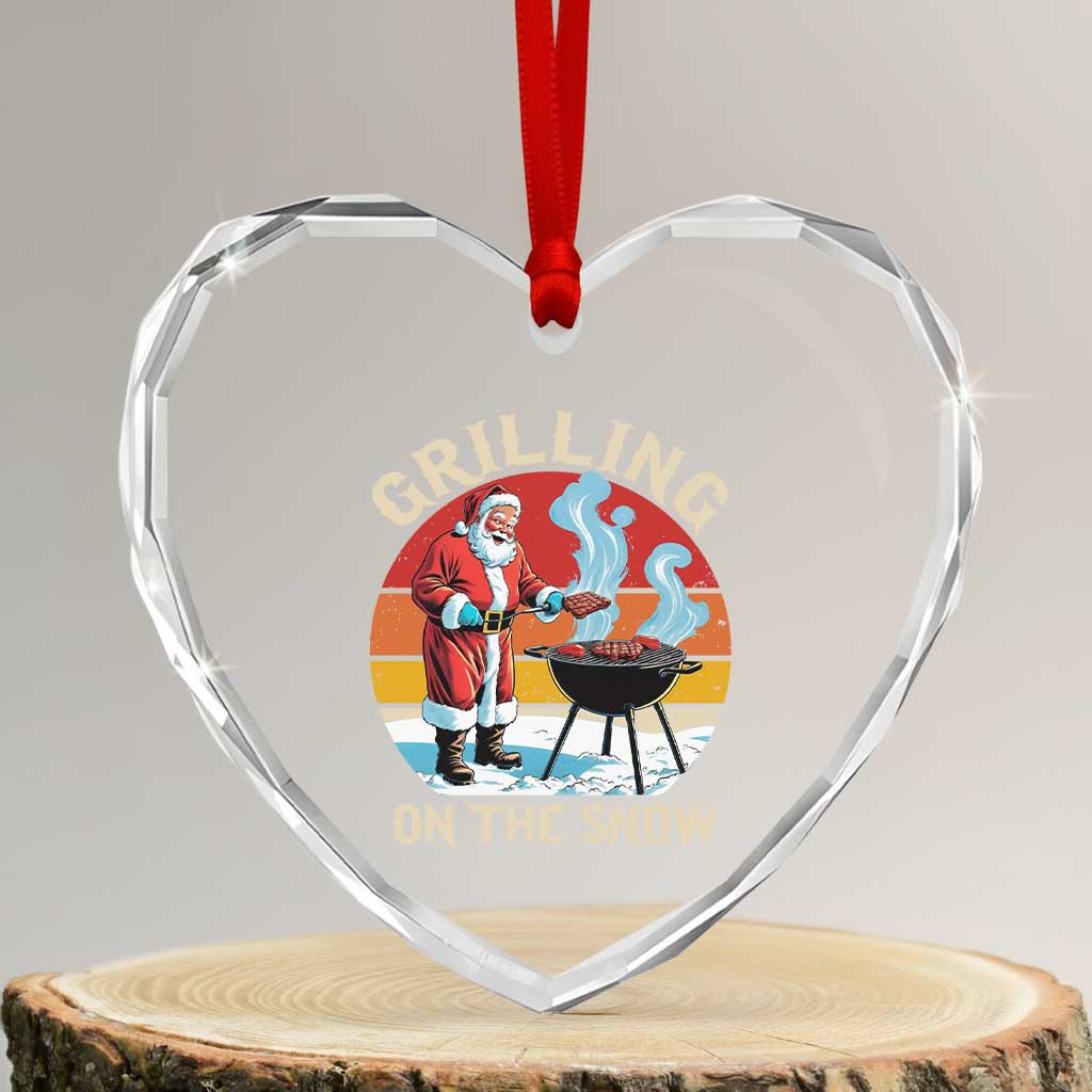 Funny Xmas Grilling Santa Heart Crystal Glass Ornament Grilling On The Snow TS11 Transparent Glass 3'' Heart Print Your Wear
