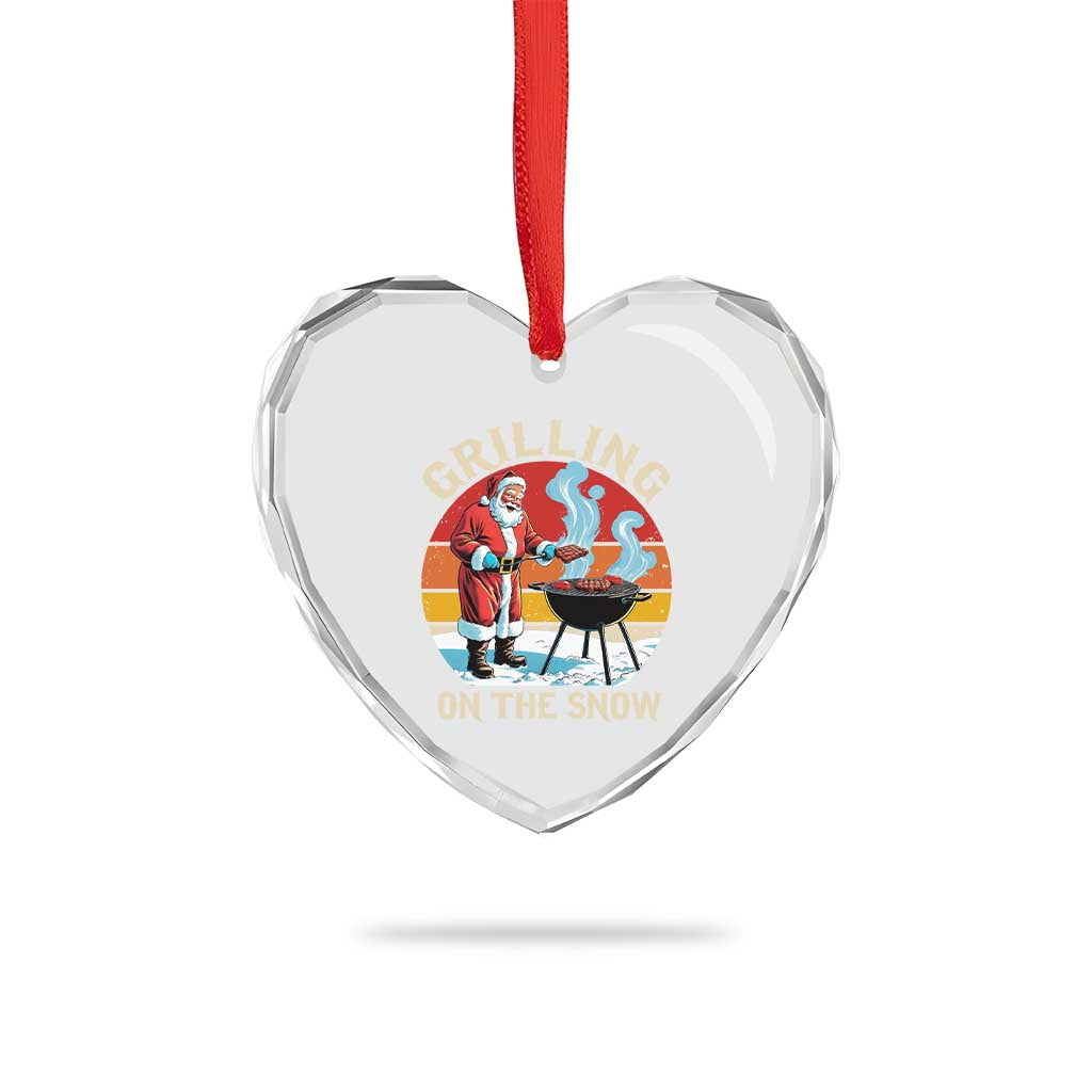 Funny Xmas Grilling Santa Heart Crystal Glass Ornament Grilling On The Snow TS11 Print Your Wear