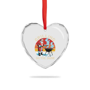Funny Xmas Grilling Santa Heart Crystal Glass Ornament Grilling On The Snow TS11 Print Your Wear