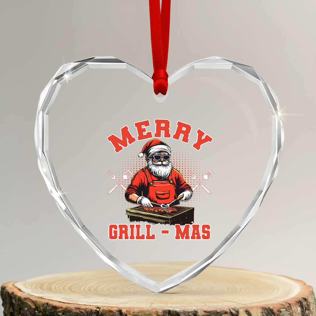 Funny Xmas Grilling Santa Heart Crystal Glass Ornament Merry Grill-Mas BBQ TS11 Transparent Glass 3'' Heart Print Your Wear