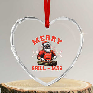 Funny Xmas Grilling Santa Heart Crystal Glass Ornament Merry Grill-Mas BBQ TS11 Transparent Glass 3'' Heart Print Your Wear