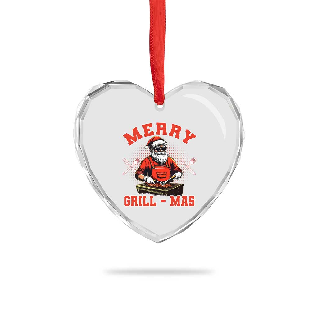 Funny Xmas Grilling Santa Heart Crystal Glass Ornament Merry Grill-Mas BBQ TS11 Print Your Wear