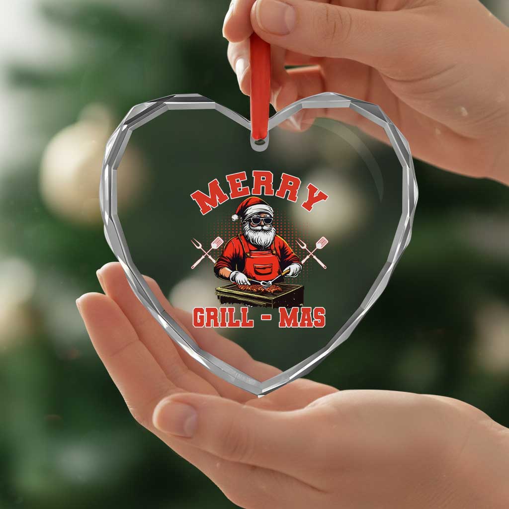 Funny Xmas Grilling Santa Heart Crystal Glass Ornament Merry Grill-Mas BBQ TS11 Print Your Wear