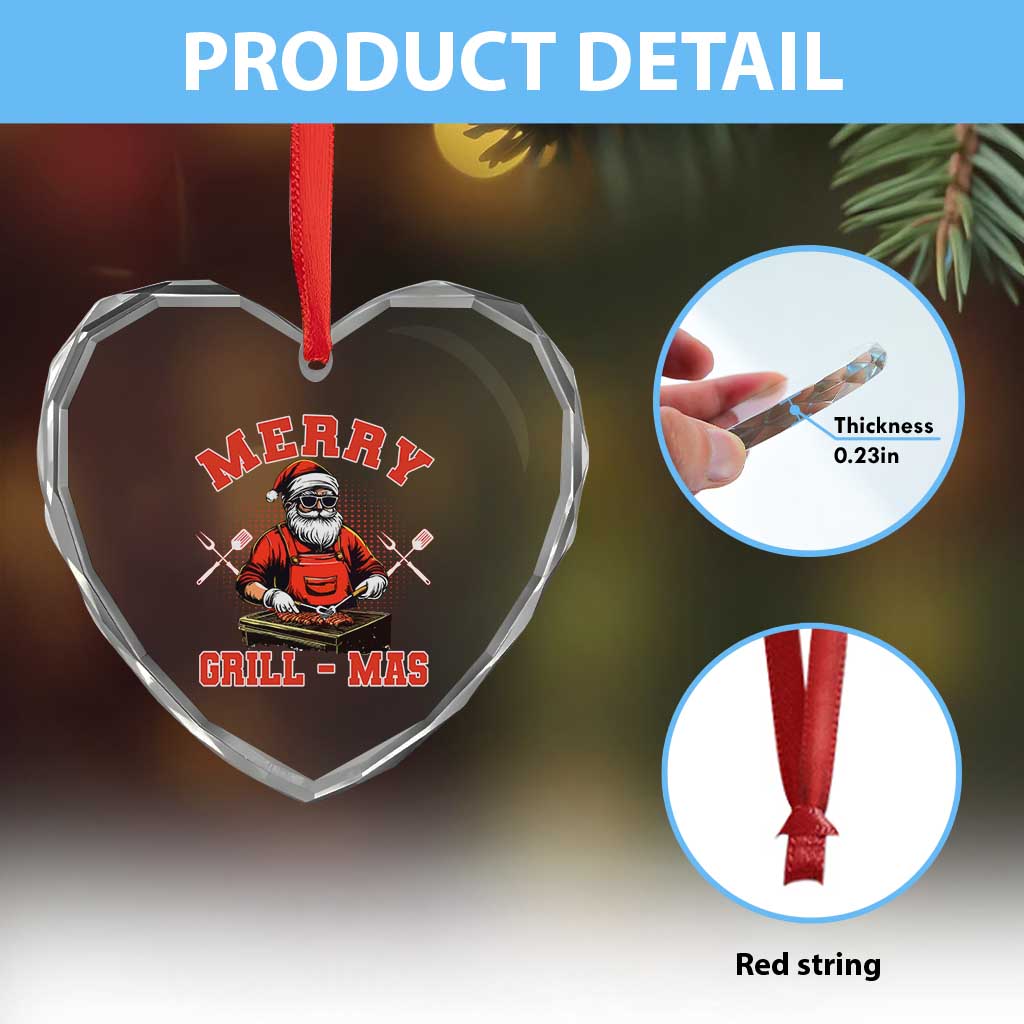 Funny Xmas Grilling Santa Heart Crystal Glass Ornament Merry Grill-Mas BBQ TS11 Print Your Wear