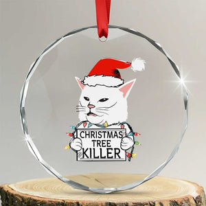 Funny Xmas Grumpy Cat Crystal Glass Ornament Xmas Tree Killer Santa Kitten TS12 Transparent Glass 3'' Circle Print Your Wear