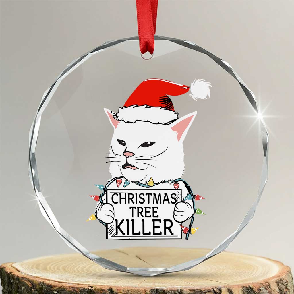 Funny Xmas Grumpy Cat Crystal Glass Ornament Xmas Tree Killer Santa Kitten TS12 Transparent Glass 3'' Circle Print Your Wear
