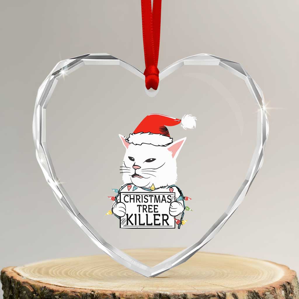 Funny Xmas Grumpy Cat Heart Crystal Glass Ornament Xmas Tree Killer Santa Kitten TS12 Transparent Glass 3'' Heart Print Your Wear