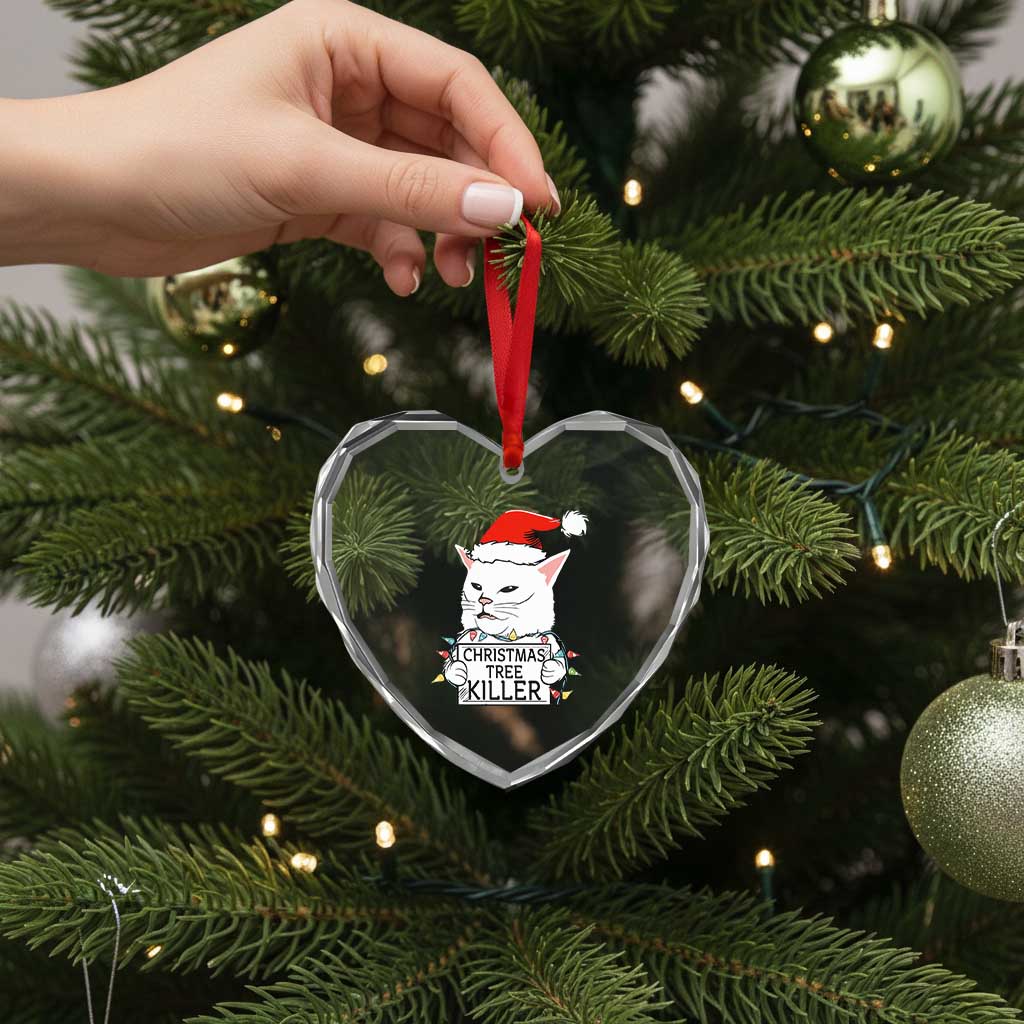 Funny Xmas Grumpy Cat Heart Crystal Glass Ornament Xmas Tree Killer Santa Kitten TS12 Print Your Wear