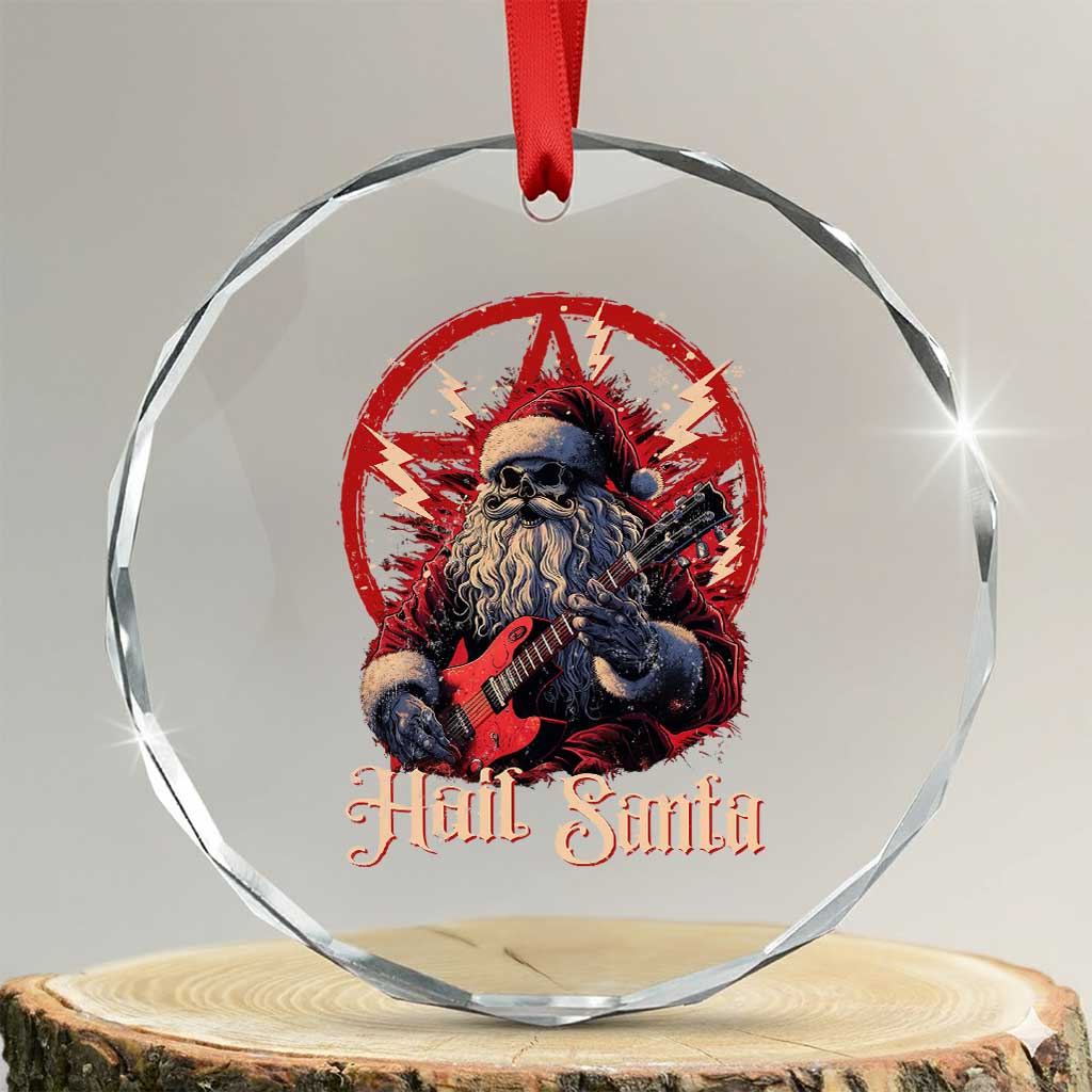 Funny Xmas Hail Santa Crystal Glass Ornament Sleigher Heavy Metal TS11 Transparent Glass 3'' Circle Print Your Wear