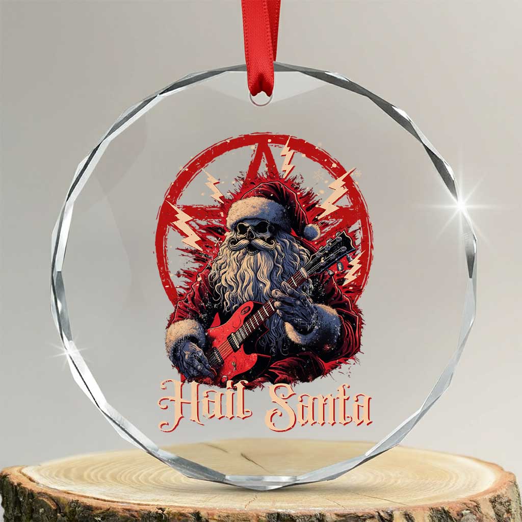 Funny Xmas Hail Santa Crystal Glass Ornament Sleigher Heavy Metal TS11 Transparent Glass 3'' Circle Print Your Wear