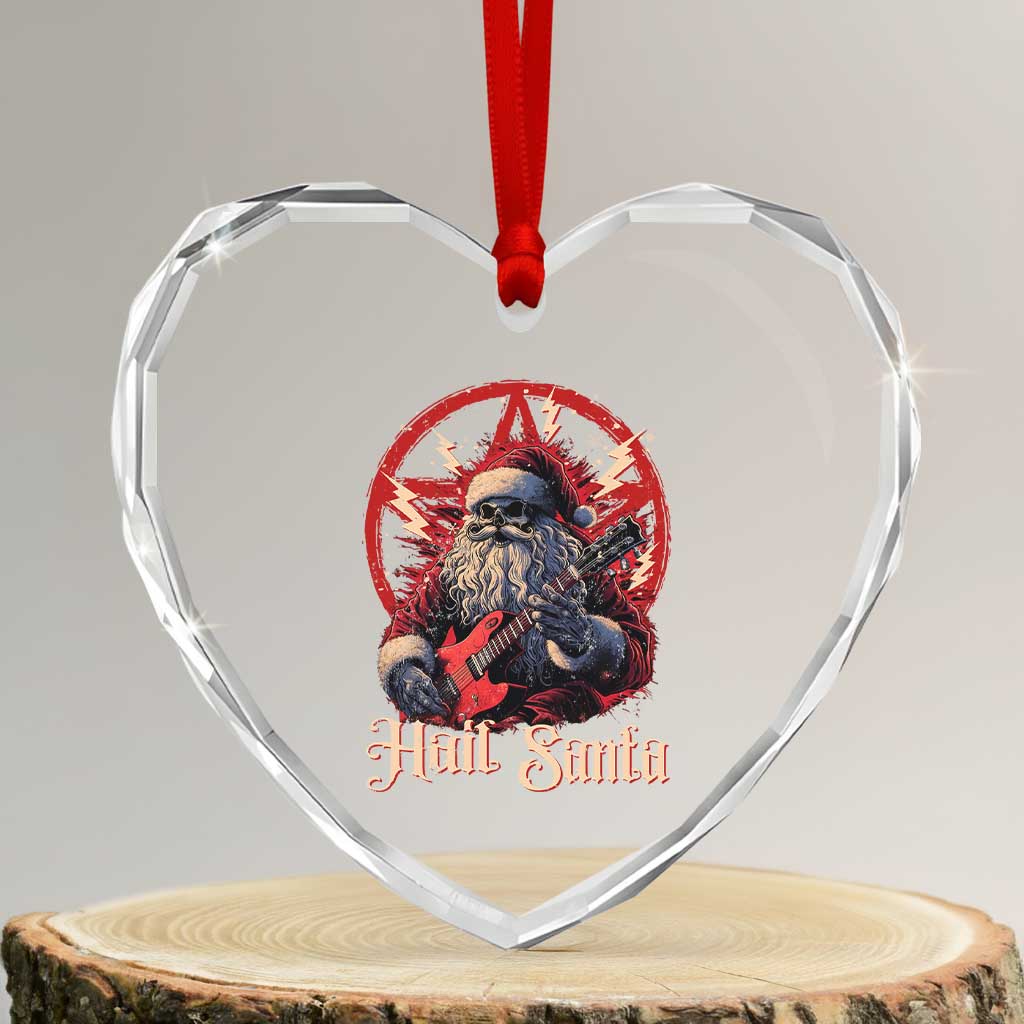 Funny Xmas Hail Santa Heart Crystal Glass Ornament Sleigher Heavy Metal TS11 Transparent Glass 3'' Heart Print Your Wear