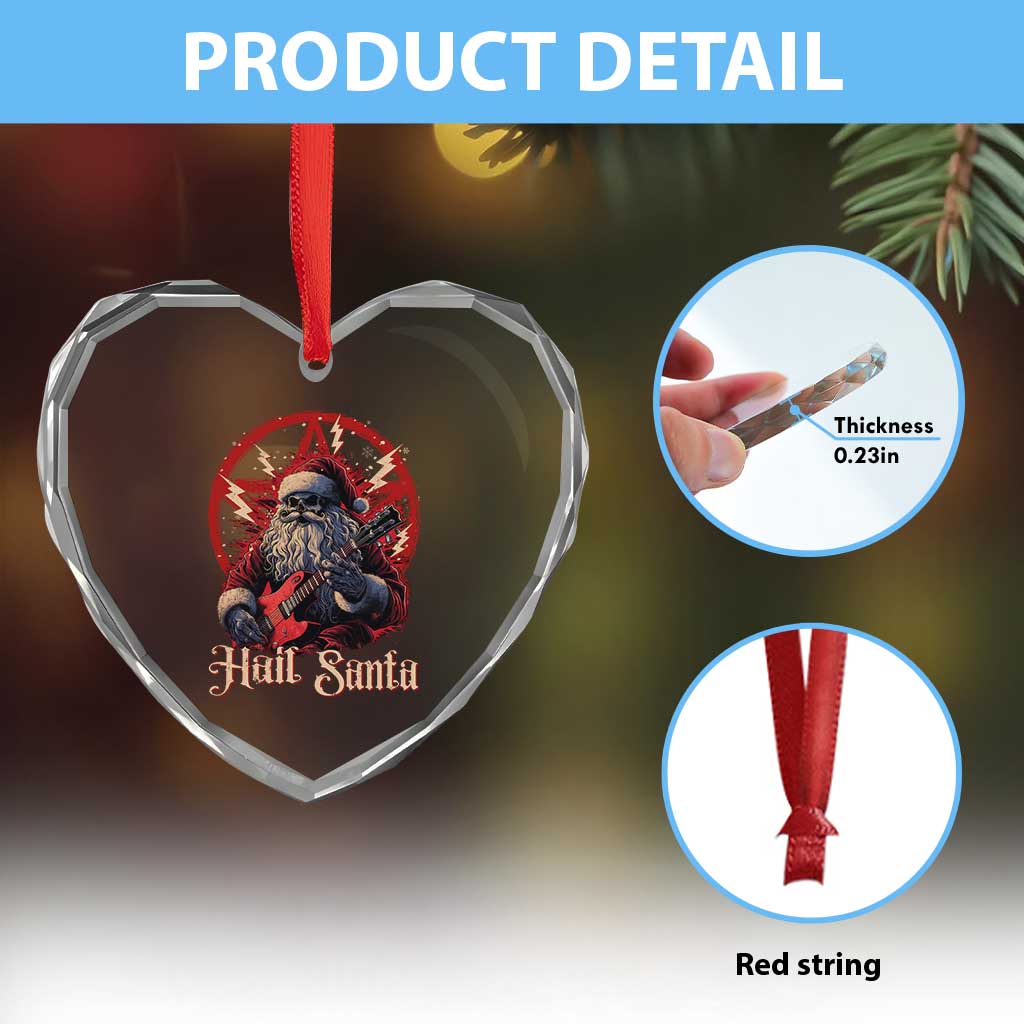 Funny Xmas Hail Santa Heart Crystal Glass Ornament Sleigher Heavy Metal TS11 Print Your Wear