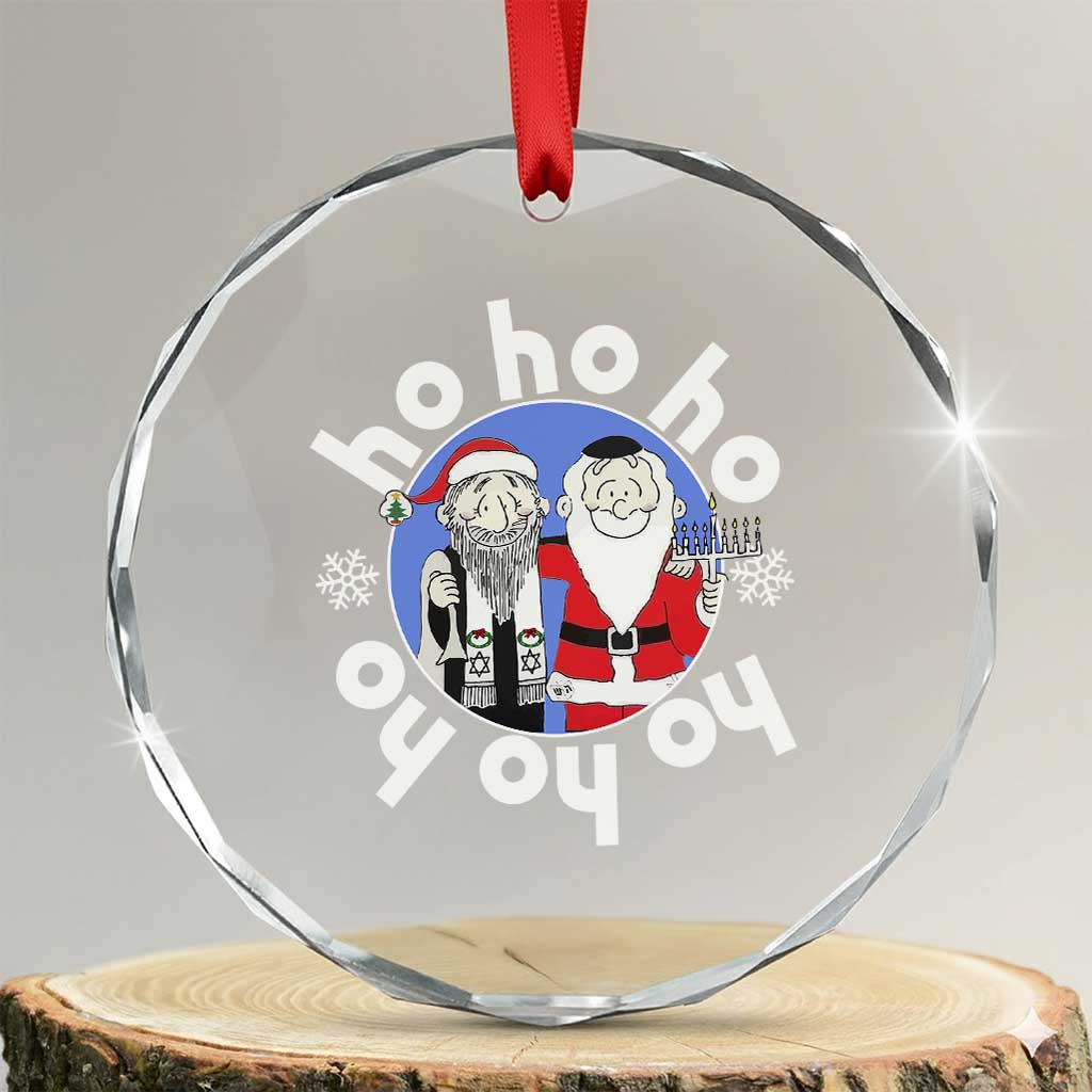 Funny Xmas Hanukkah Crystal Glass Ornament Triple Ho Yo Santa Hebrew Snowflake Menorah TS11 Transparent Glass 3'' Circle Print Your Wear