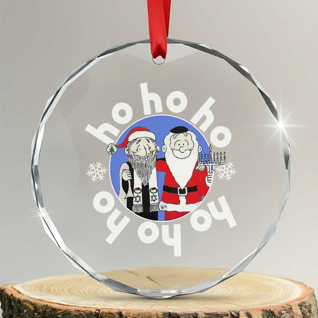 Funny Xmas Hanukkah Crystal Glass Ornament Triple Ho Yo Santa Hebrew Snowflake Menorah TS11 Transparent Glass 3'' Circle Print Your Wear