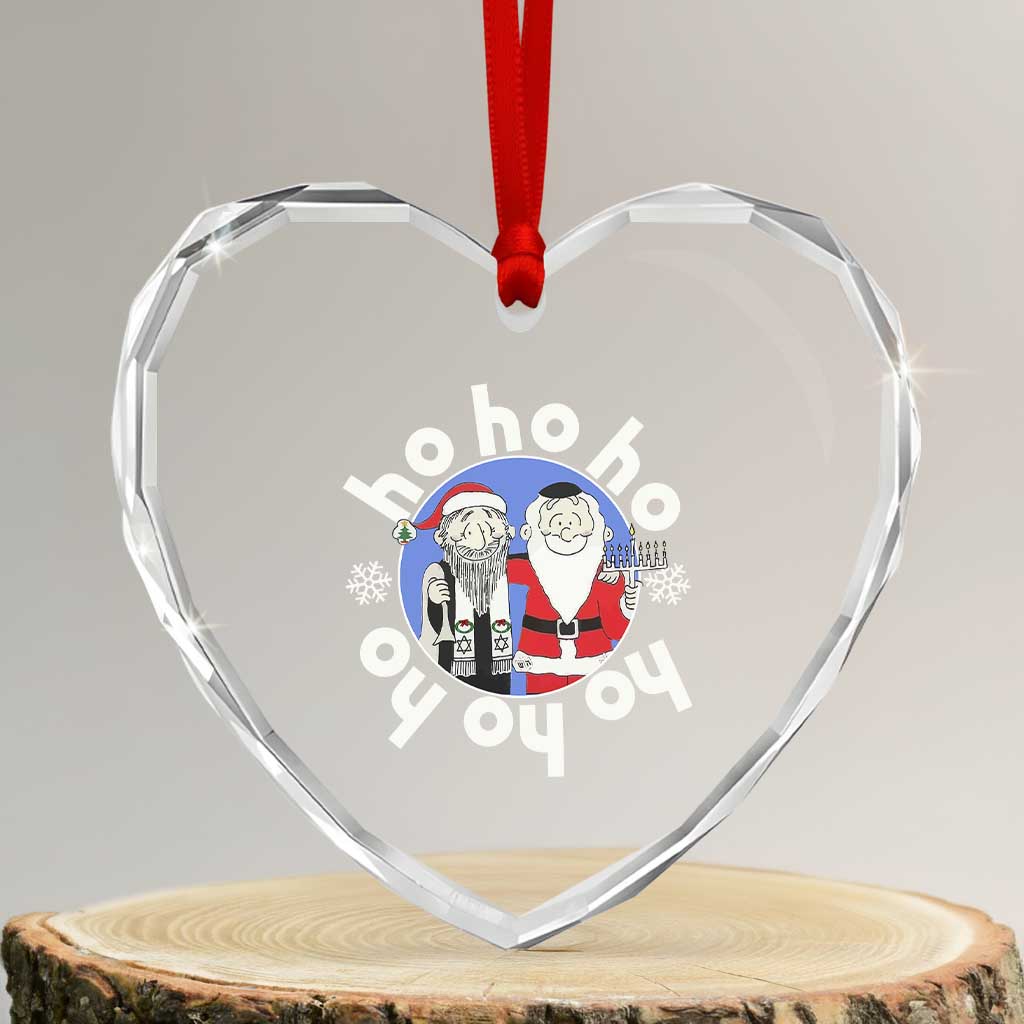 Funny Xmas Hanukkah Heart Crystal Glass Ornament Triple Ho Yo Santa Hebrew Snowflake Menorah TS11 Transparent Glass 3'' Heart Print Your Wear