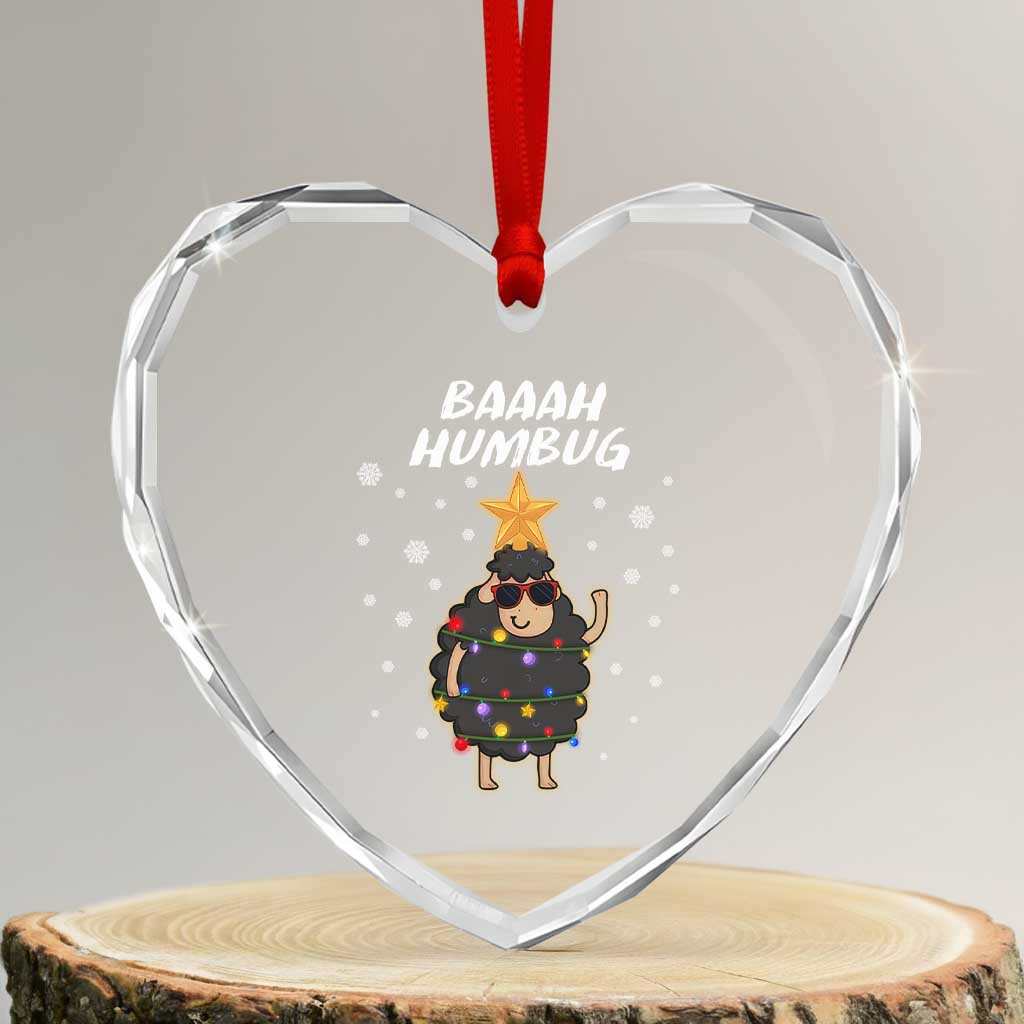 Funny Xmas Heart Crystal Glass Ornament Baaah Humbug Black Sheep Christmas Tree TS09 Transparent Glass 3'' Heart Print Your Wear