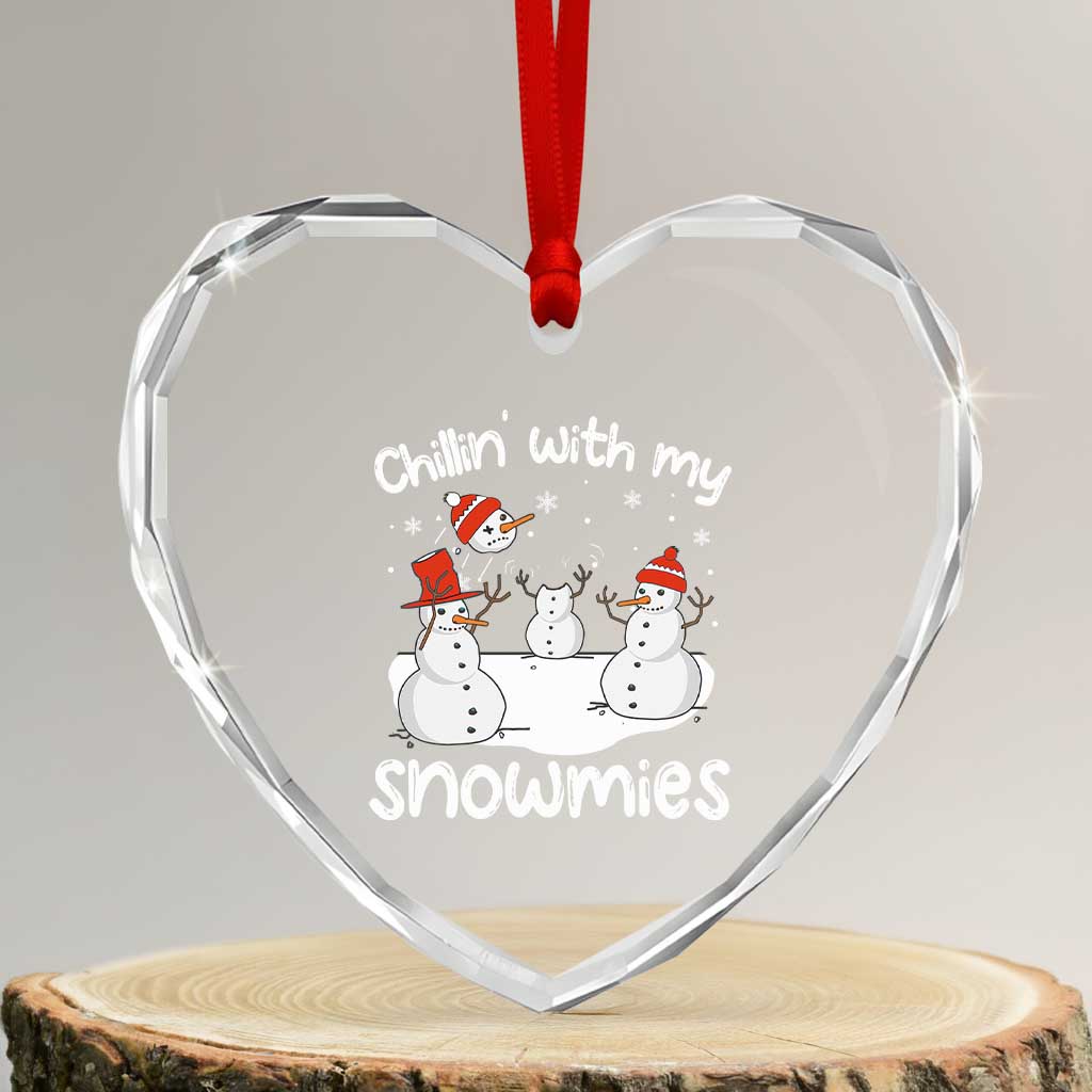 Funny Xmas Heart Crystal Glass Ornament Chillin With My Snowmies Funny Snowman Friendship TS09 Transparent Glass 3'' Heart Print Your Wear