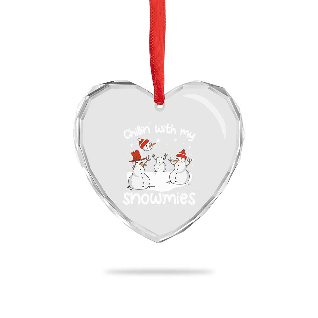 Funny Xmas Heart Crystal Glass Ornament Chillin With My Snowmies Funny Snowman Friendship TS09 Print Your Wear