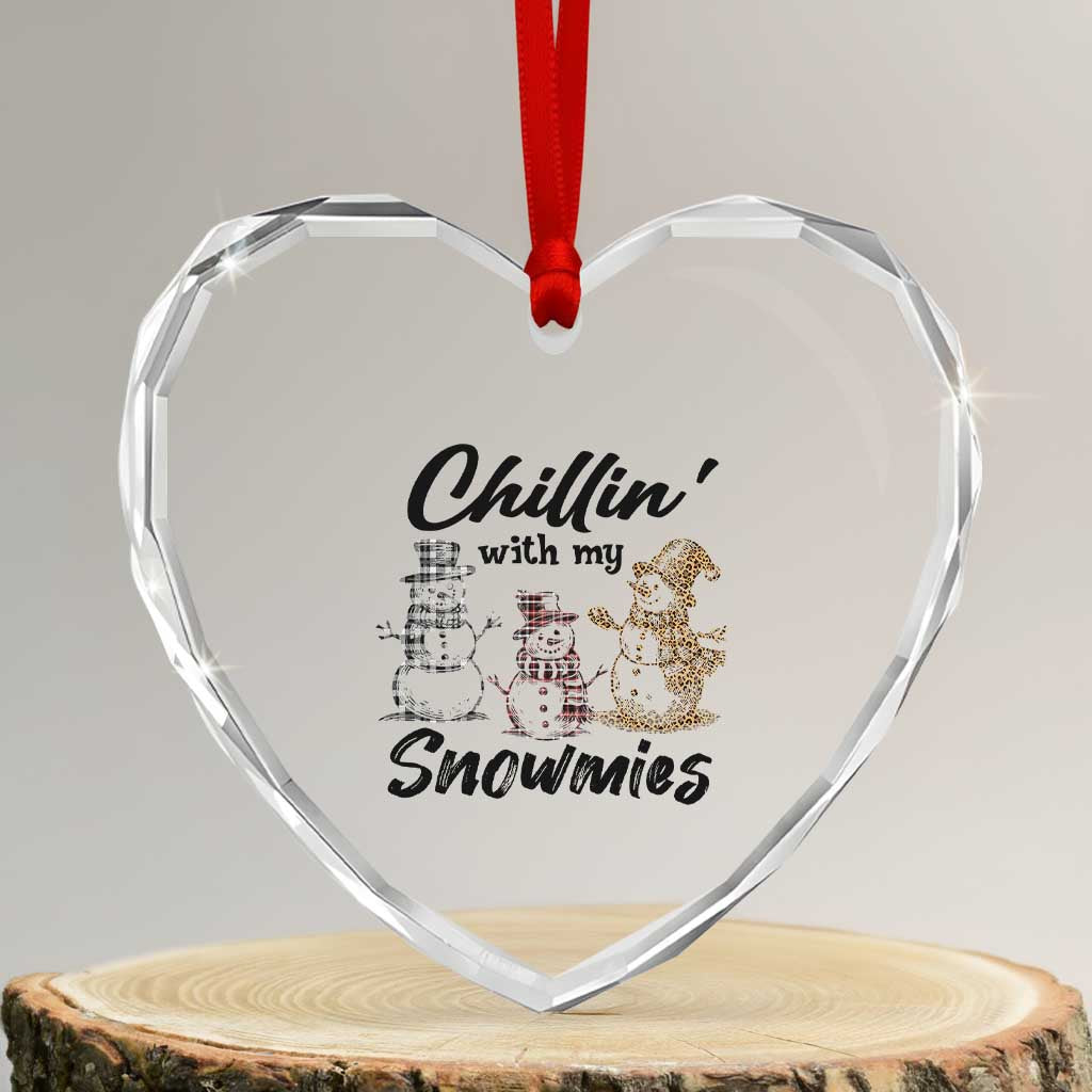 Funny Xmas Heart Crystal Glass Ornament Chilln' With My Snowmies Plaid Snowman TS11 Transparent Glass 3'' Heart Print Your Wear