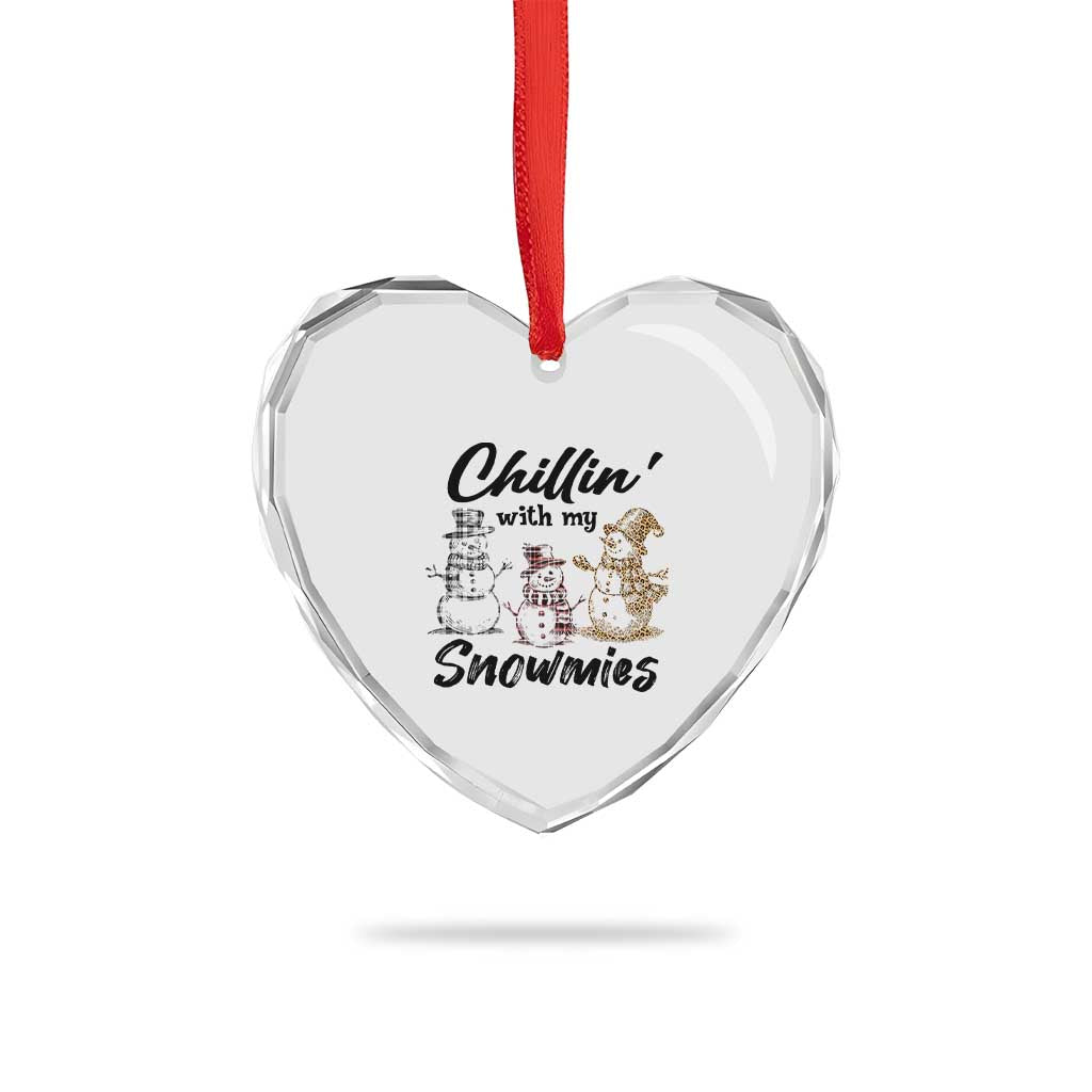 Funny Xmas Heart Crystal Glass Ornament Chilln' With My Snowmies Plaid Snowman TS11 Print Your Wear