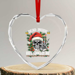 Funny Xmas Heart Crystal Glass Ornament Dead Inside But Jolly AF Skull Skeleton TS09 Transparent Glass 3'' Heart Print Your Wear