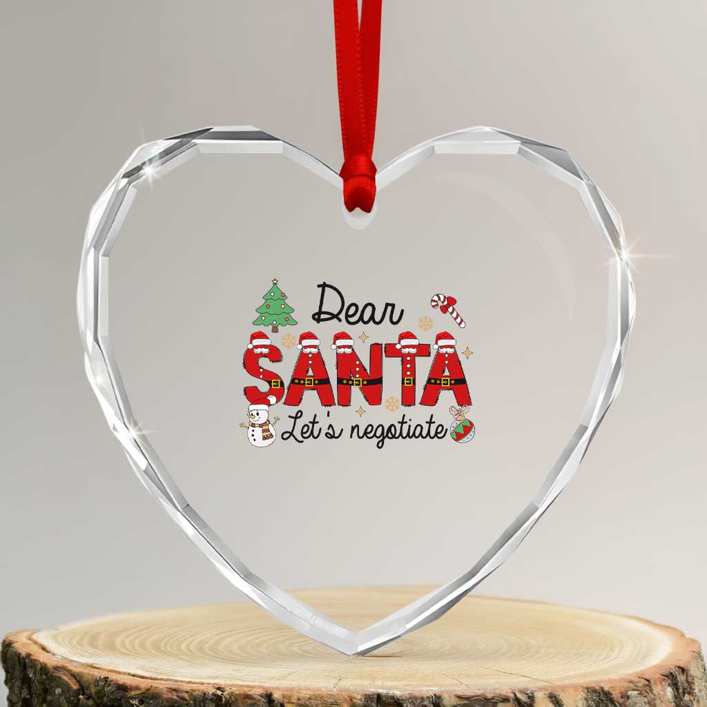 Funny Xmas Heart Crystal Glass Ornament Dear Santa Let's Negotiate TS09 Transparent Glass 3'' Heart Print Your Wear
