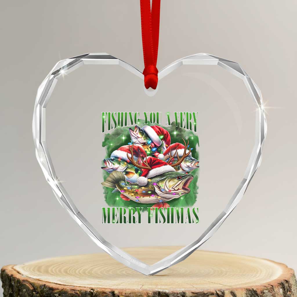 Funny Xmas Heart Crystal Glass Ornament Fishing You A Very Merry Fishmas Santa Hat TS11 Transparent Glass 3'' Heart Print Your Wear