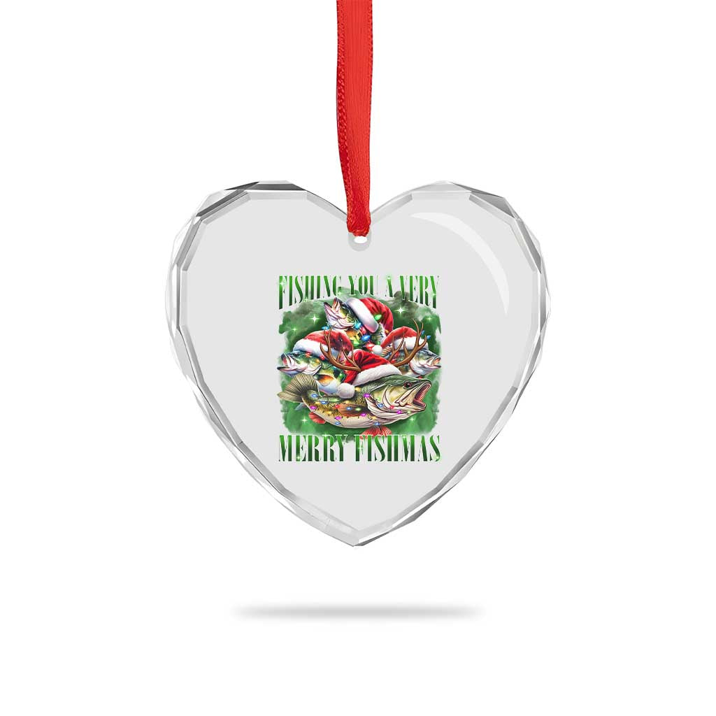 Funny Xmas Heart Crystal Glass Ornament Fishing You A Very Merry Fishmas Santa Hat TS11 Print Your Wear