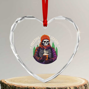 Funny Xmas Heart Crystal Glass Ornament Freezing Season Skeleton Chillin' Hot Cocoa TS09 Transparent Glass 3'' Heart Print Your Wear