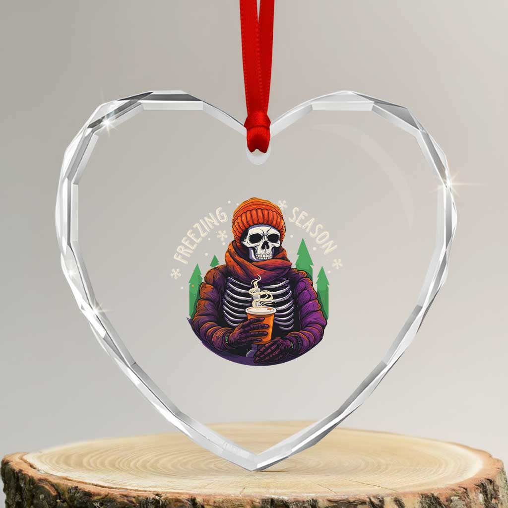 Funny Xmas Heart Crystal Glass Ornament Freezing Season Skeleton Chillin' Hot Cocoa TS09 Transparent Glass 3'' Heart Print Your Wear