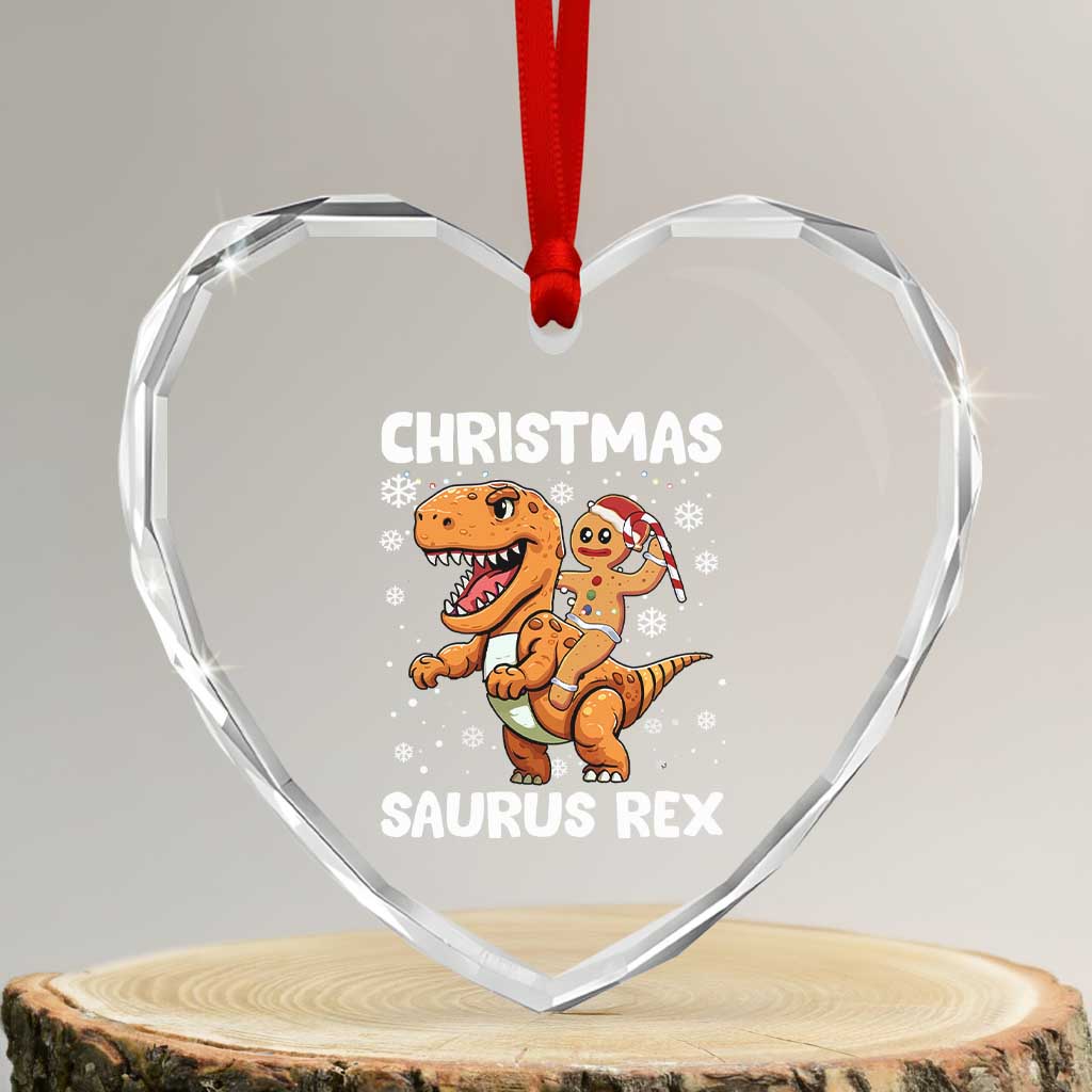 Funny Xmas Heart Crystal Glass Ornament Gingerbread Riding Dinosaur Christmas Saurus Rex TS09 Transparent Glass 3'' Heart Print Your Wear