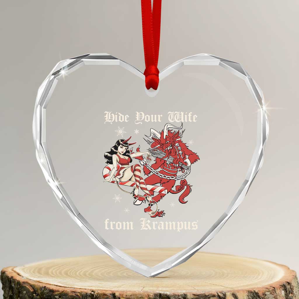 Funny Xmas Heart Crystal Glass Ornament Hide Your Wife From Krampus TS09 Transparent Glass 3'' Heart Print Your Wear