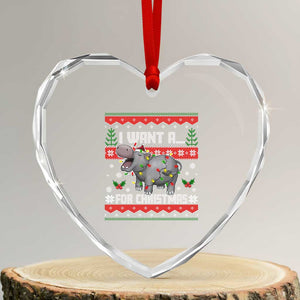 Funny Xmas Heart Crystal Glass Ornament I Want A Hippopotamus For Xmas Moo Deng Ugly Gift TS10 Transparent Glass 3'' Heart Print Your Wear