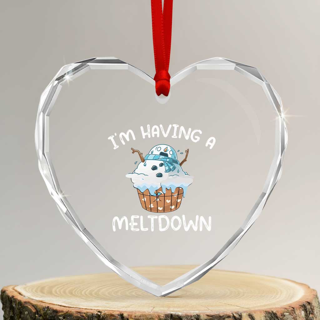 Funny Xmas Heart Crystal Glass Ornament I'm Having A Meltdown Snowman Melting Snow Icecream TS09 Transparent Glass 3'' Heart Print Your Wear