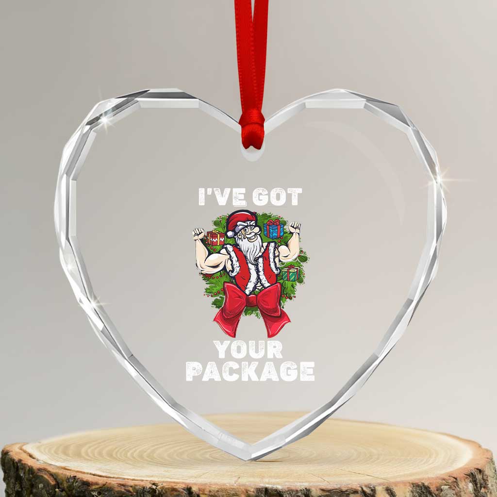 Funny Xmas Heart Crystal Glass Ornament I've Got Your Package Santa Gymer TS09 Transparent Glass 3'' Heart Print Your Wear