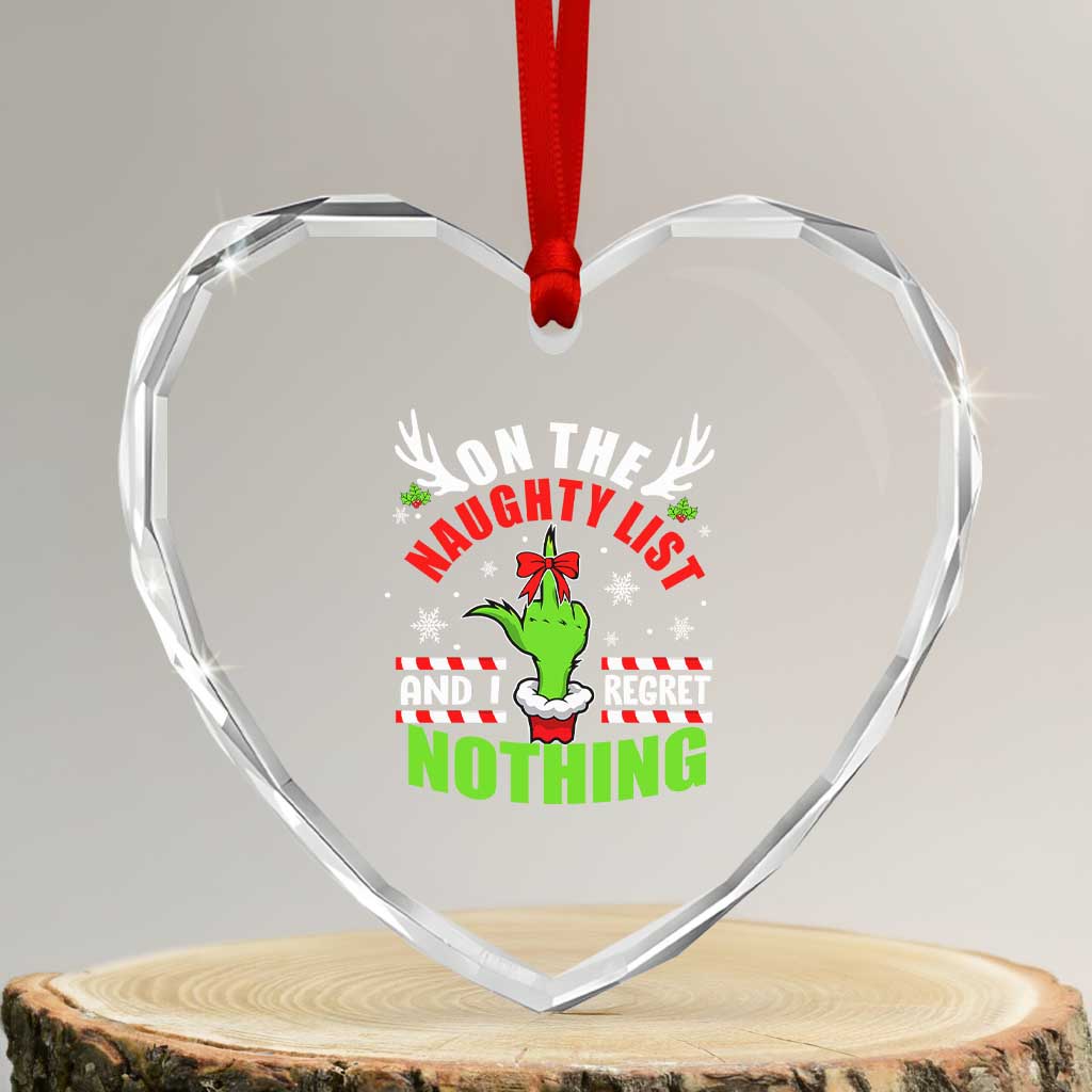 Funny Xmas Heart Crystal Glass Ornament On The List Of Naughty And I Regret Nothing TS09 Transparent Glass 3'' Heart Print Your Wear