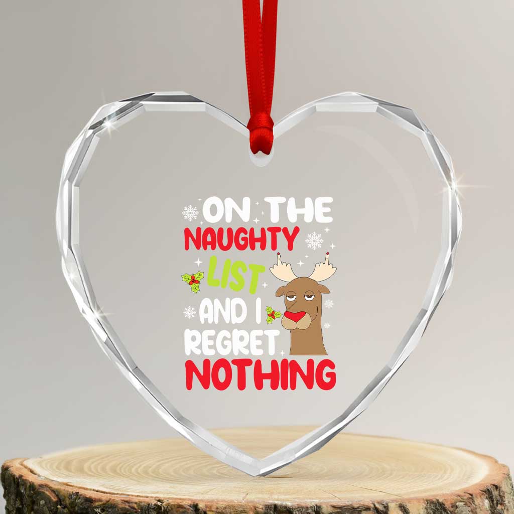 Funny Xmas Heart Crystal Glass Ornament On The List Of Naughty And I Regret Nothing Reindeer TS09 Transparent Glass 3'' Heart Print Your Wear