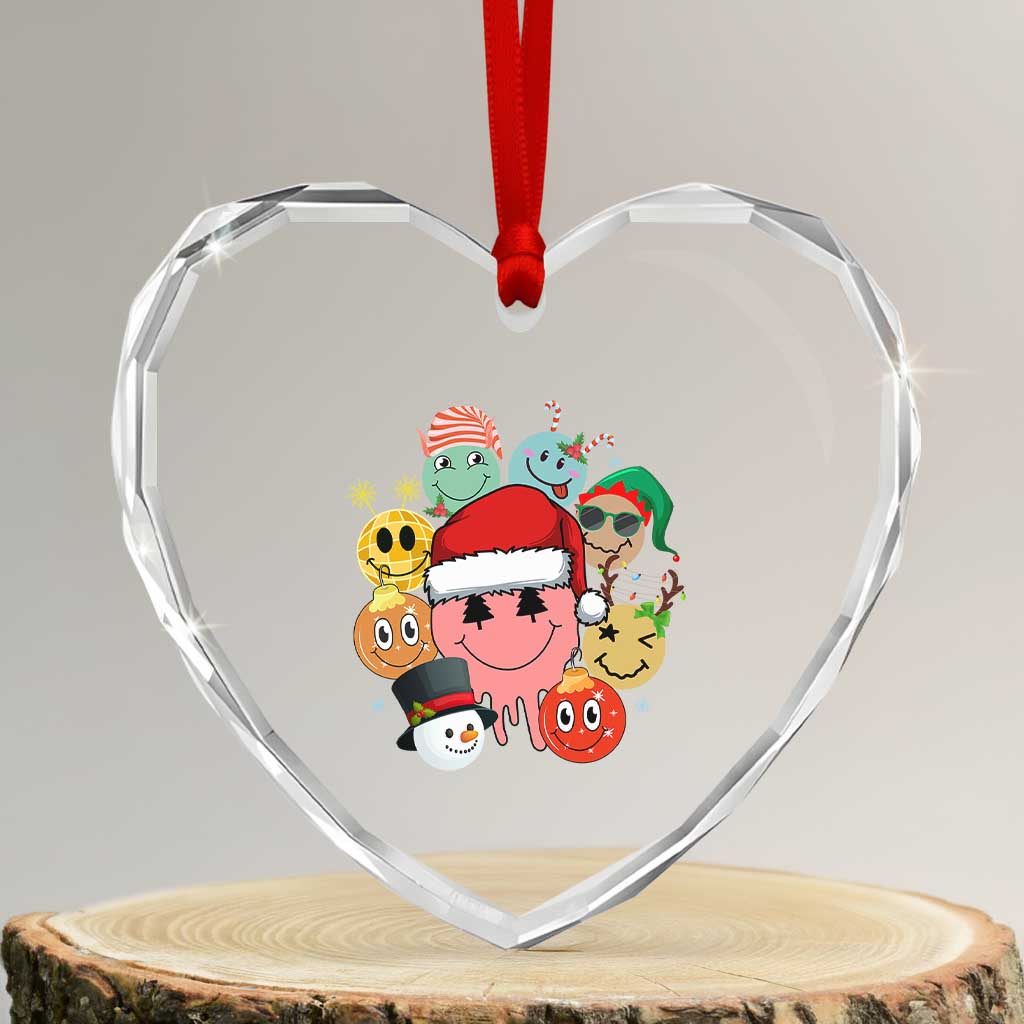 Funny Xmas Heart Crystal Glass Ornament Retro Groovy Xmas Tree Eye Face Reindeer Snowman Efl TS09 Transparent Glass 3'' Heart Print Your Wear