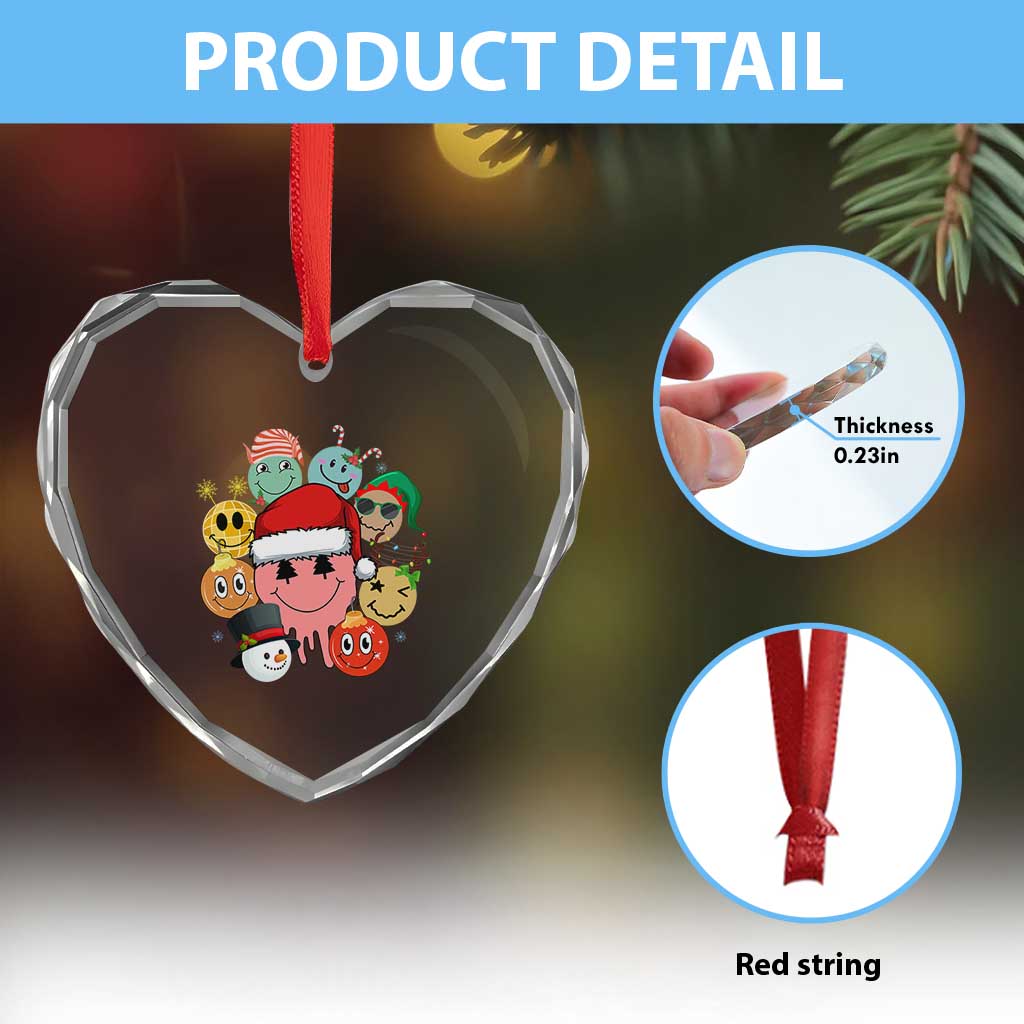 Funny Xmas Heart Crystal Glass Ornament Retro Groovy Xmas Tree Eye Face Reindeer Snowman Efl TS09 Print Your Wear