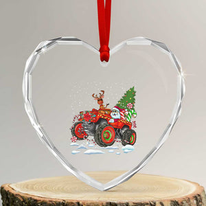 Funny Xmas Heart Crystal Glass Ornament Santa Reindeer Riding Monster Truck TS09 Transparent Glass 3'' Heart Print Your Wear