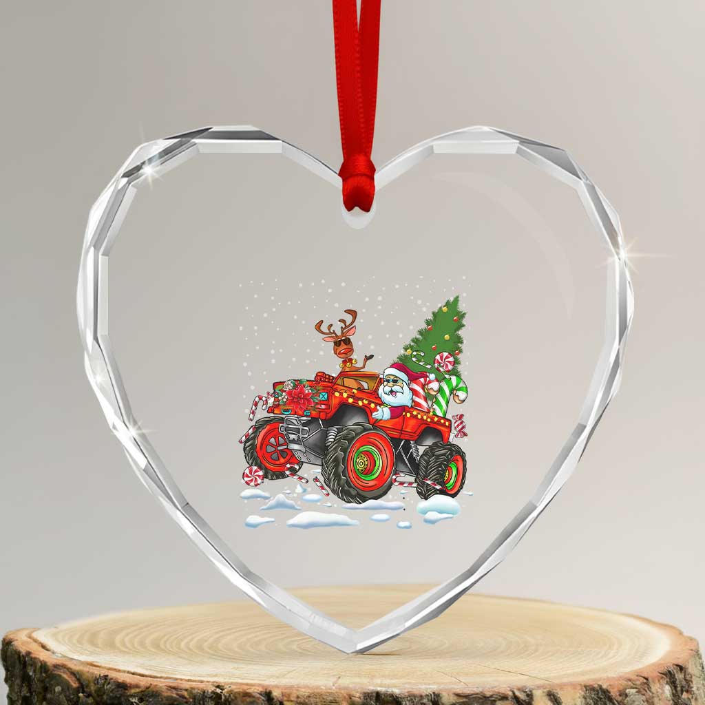 Funny Xmas Heart Crystal Glass Ornament Santa Reindeer Riding Monster Truck TS09 Transparent Glass 3'' Heart Print Your Wear