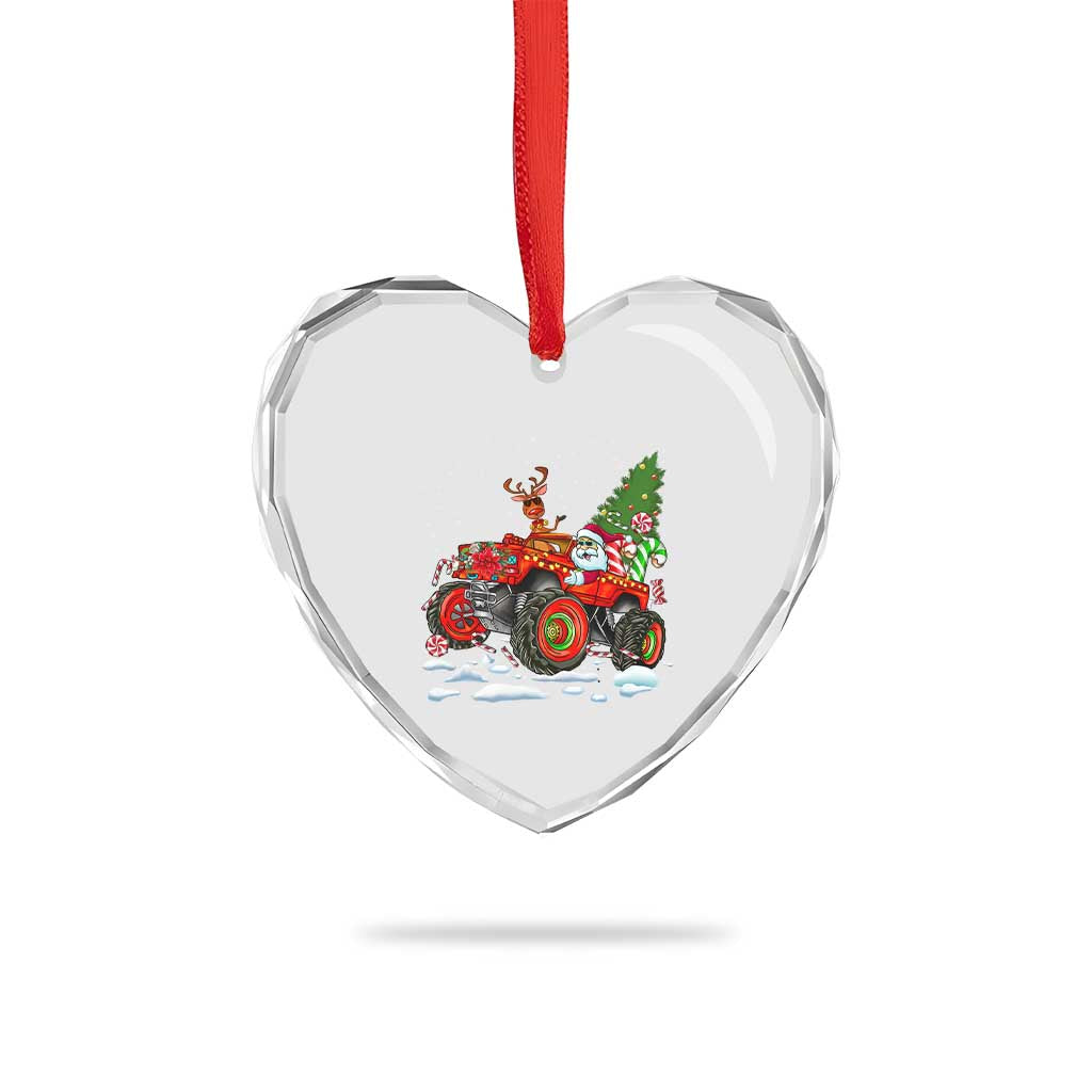 Funny Xmas Heart Crystal Glass Ornament Santa Reindeer Riding Monster Truck TS09 Print Your Wear