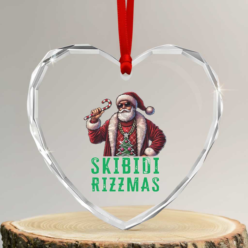 Funny Xmas Heart Crystal Glass Ornament Skibidi Rizzmas Cool Santa Gangsta TS09 Transparent Glass 3'' Heart Print Your Wear