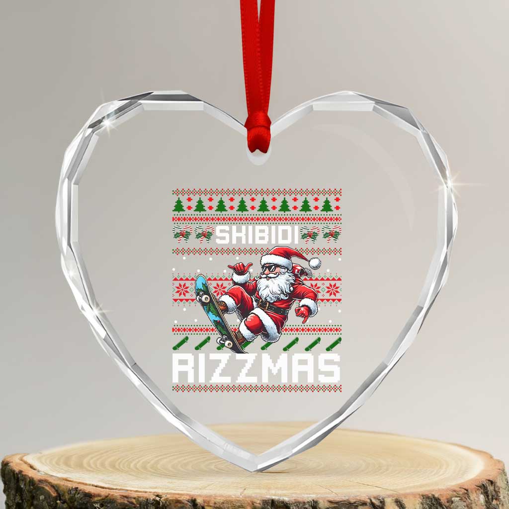 Funny Xmas Heart Crystal Glass Ornament Skibidi Rizzmas Cool Santa Skateboard Rizz TS09 Transparent Glass 3'' Heart Print Your Wear
