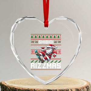 Funny Xmas Heart Crystal Glass Ornament Skibidi Rizzmas Cool Santa Skateboard Rizz TS09 Transparent Glass 3'' Heart Print Your Wear