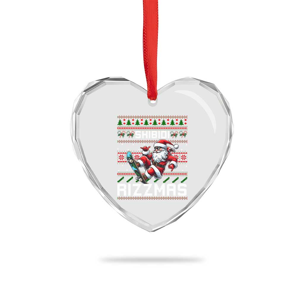Funny Xmas Heart Crystal Glass Ornament Skibidi Rizzmas Cool Santa Skateboard Rizz TS09 Print Your Wear