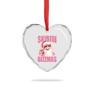 Funny Xmas Heart Crystal Glass Ornament Skibidi Rizzmas Pink Santa Bubble Gum TS09 Print Your Wear