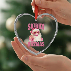 Funny Xmas Heart Crystal Glass Ornament Skibidi Rizzmas Pink Santa Bubble Gum TS09 Print Your Wear