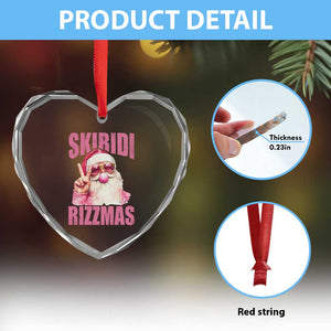 Funny Xmas Heart Crystal Glass Ornament Skibidi Rizzmas Pink Santa Bubble Gum TS09 Print Your Wear